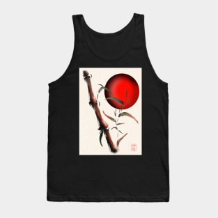 Sumi-e bamboo with a red rising sun Tank Top